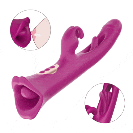 4 IN 1 Rose Muncher Rabbit Vibrator Licking Vibrating Flapping Clit Nipple Stimulator